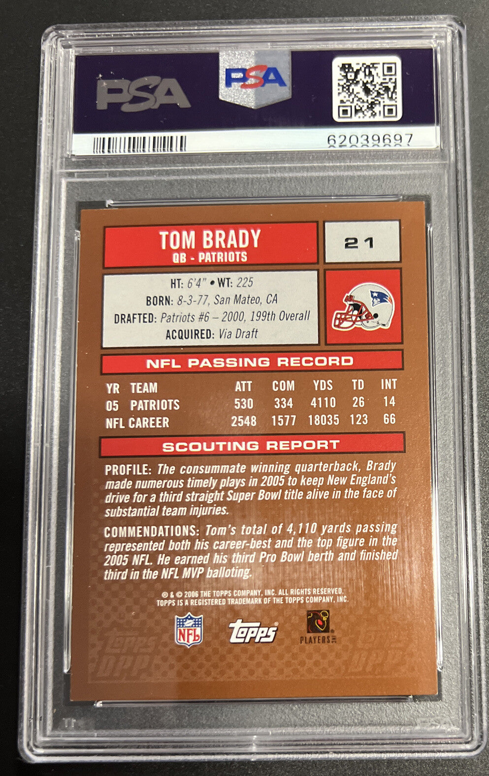 2006 TOPPS DRAFT PICKS #21 TOM BRADY PSA 8 NM-MT 697