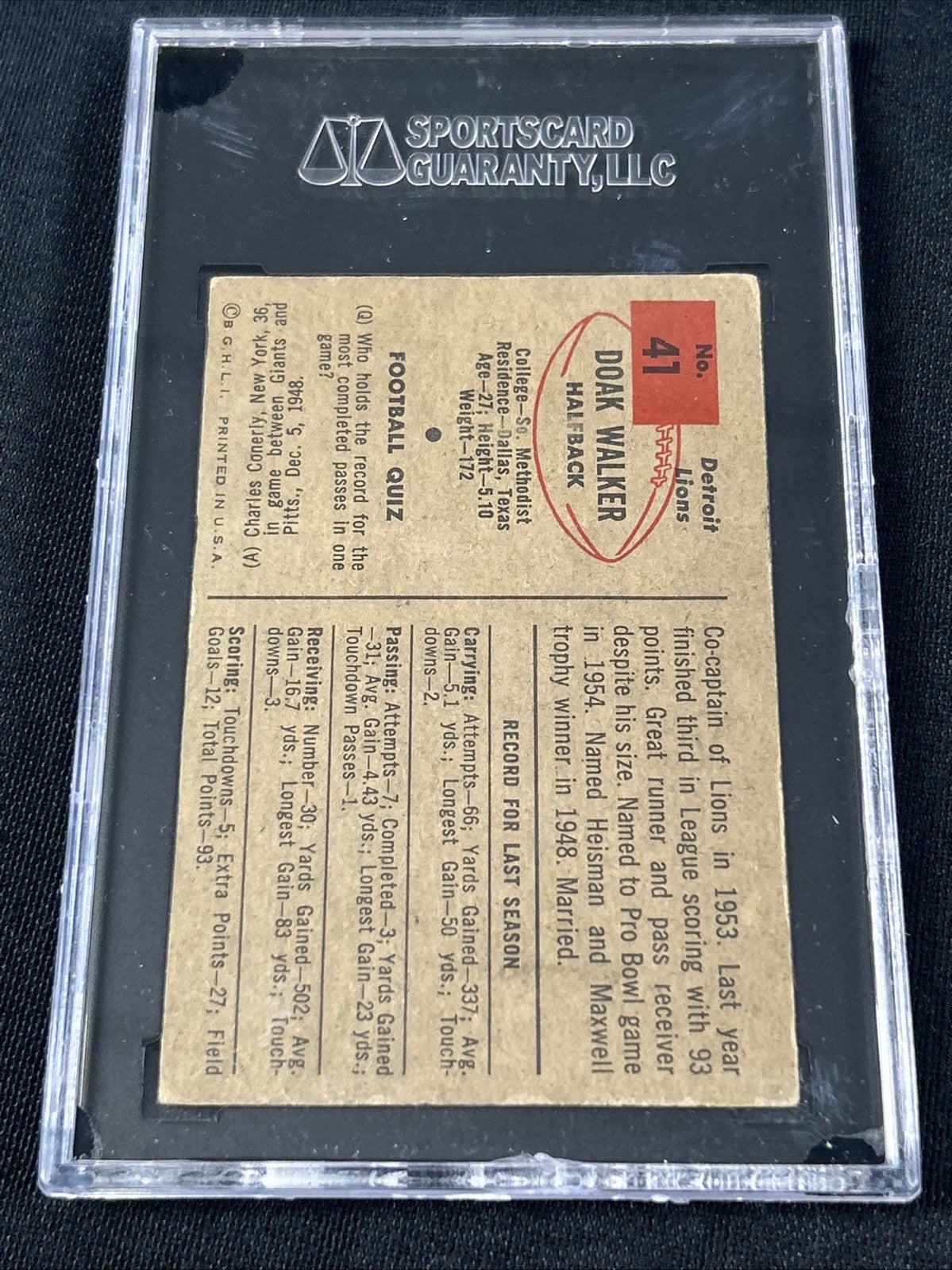 1954 Bowman #41 Doak Walter Detroit Tigers SGC 4 VG/EX 044