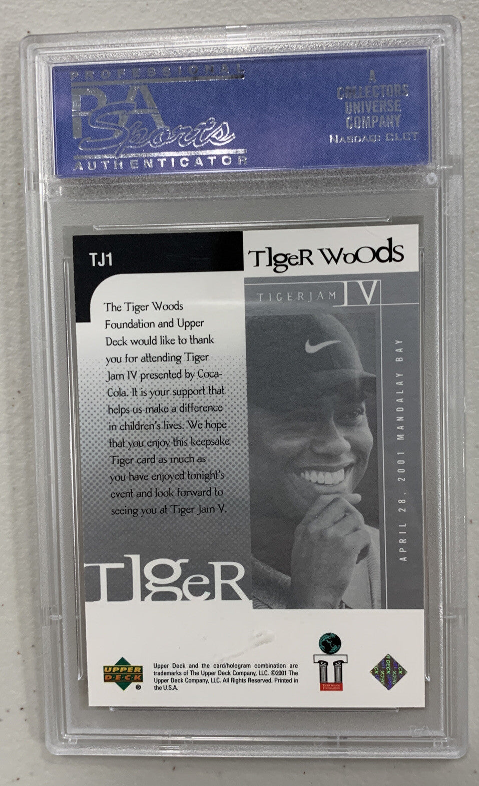 2001 Upper Deck #TJ1 Tiger Woods TigerJam IV Promo PSA 8 NM-MT (1)