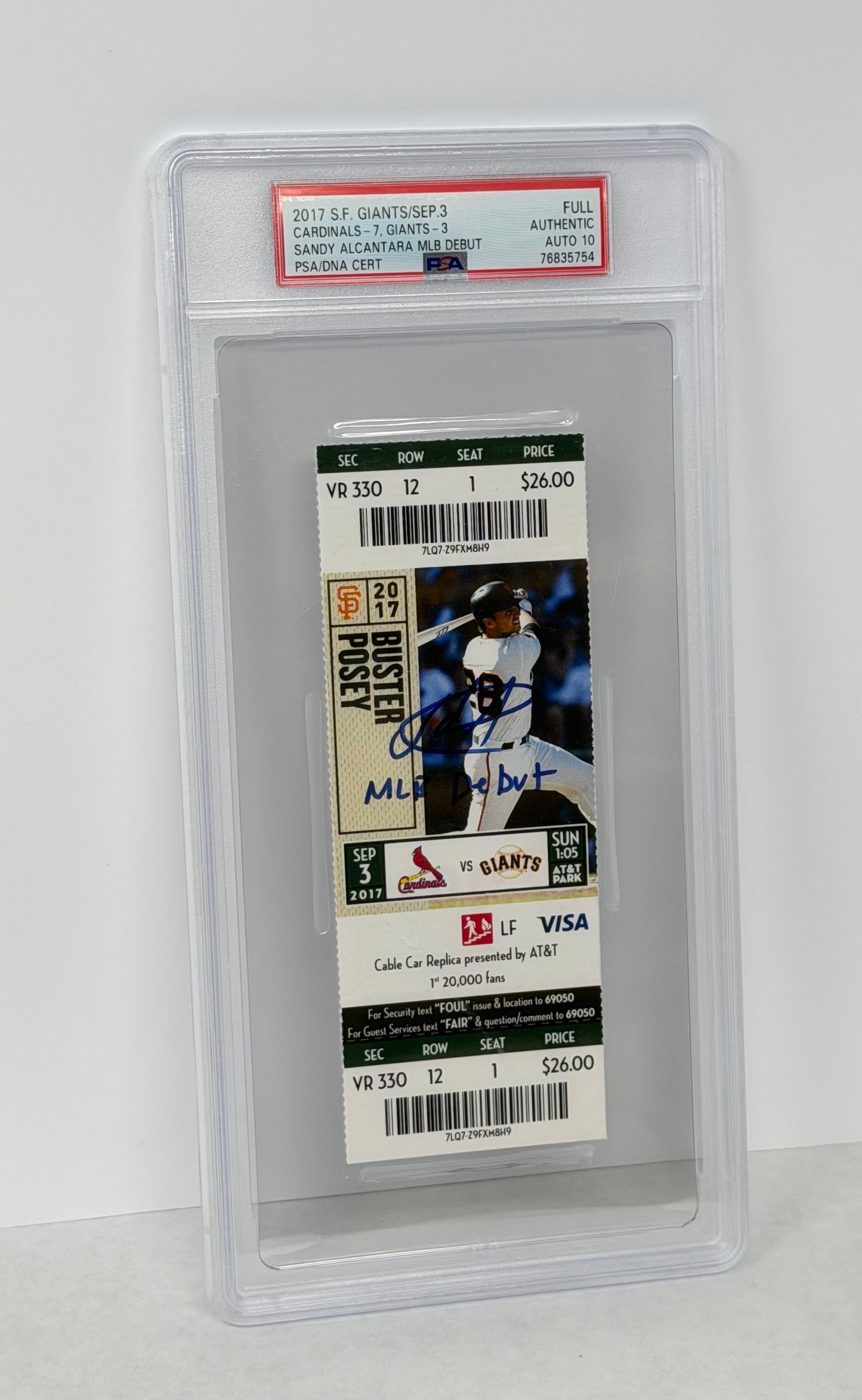 2017 Cardinals vs Giants Autographed PSA 10 Sandy Alcantara MLB Debut 754