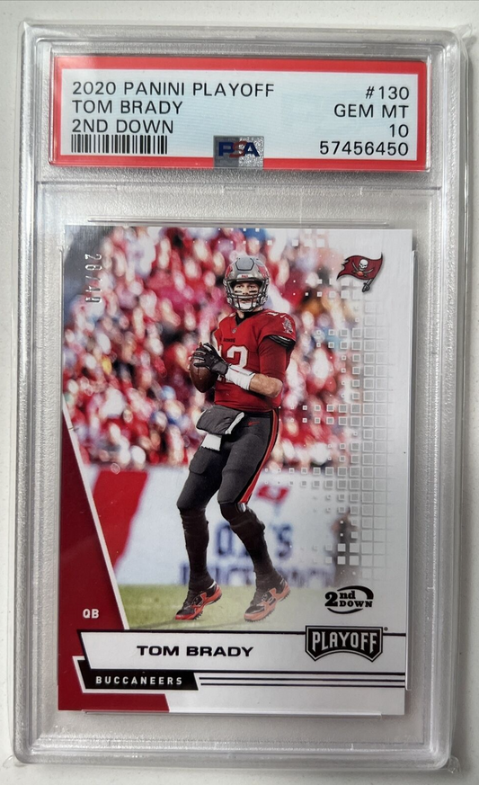 2020 PANINI PLAYOFF #130 TOM BRADY 2ND DOWN # 28/49 PSA 10 GEM MINT POP 1