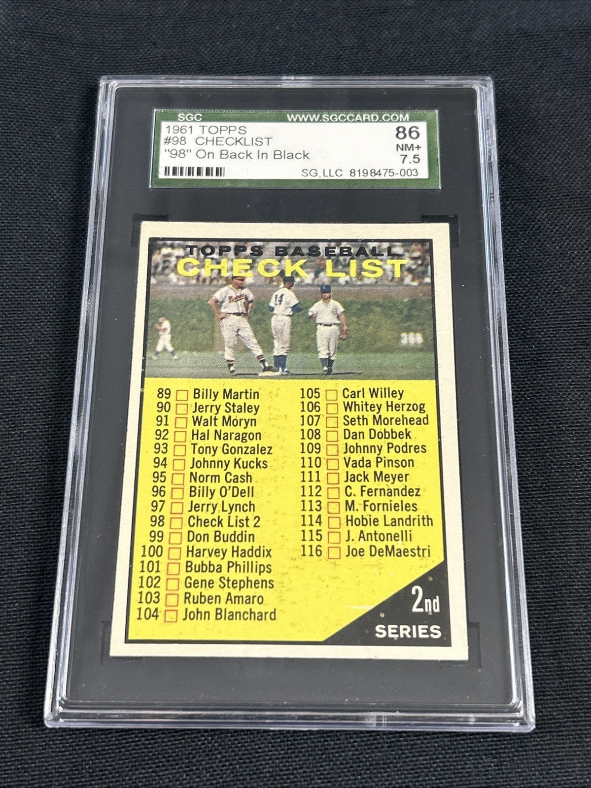1961 Topps #98 Checklist #98 On Back In Black SGC 7.5 NM+ 003 