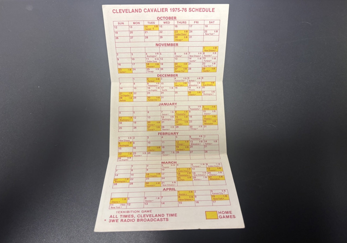 1975-1976 Cleveland Cavaliers NBA Basketball Pocket Schedule 