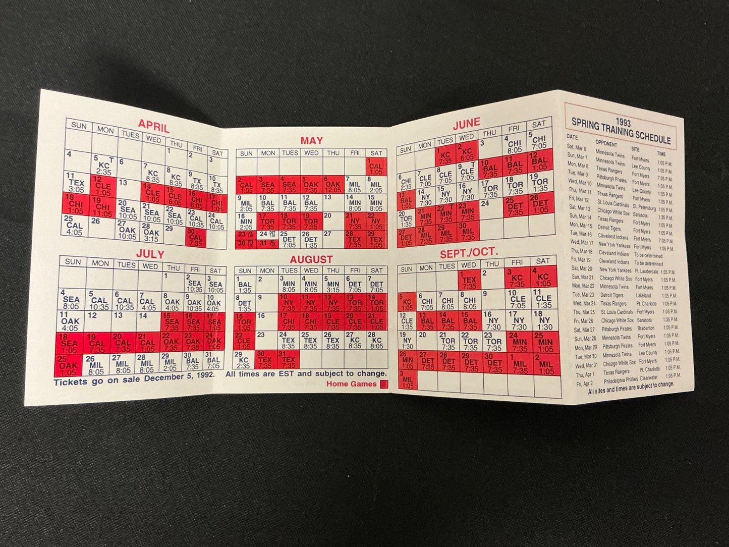 1993 Boston Red Sox Baseball Pocket Schedule
