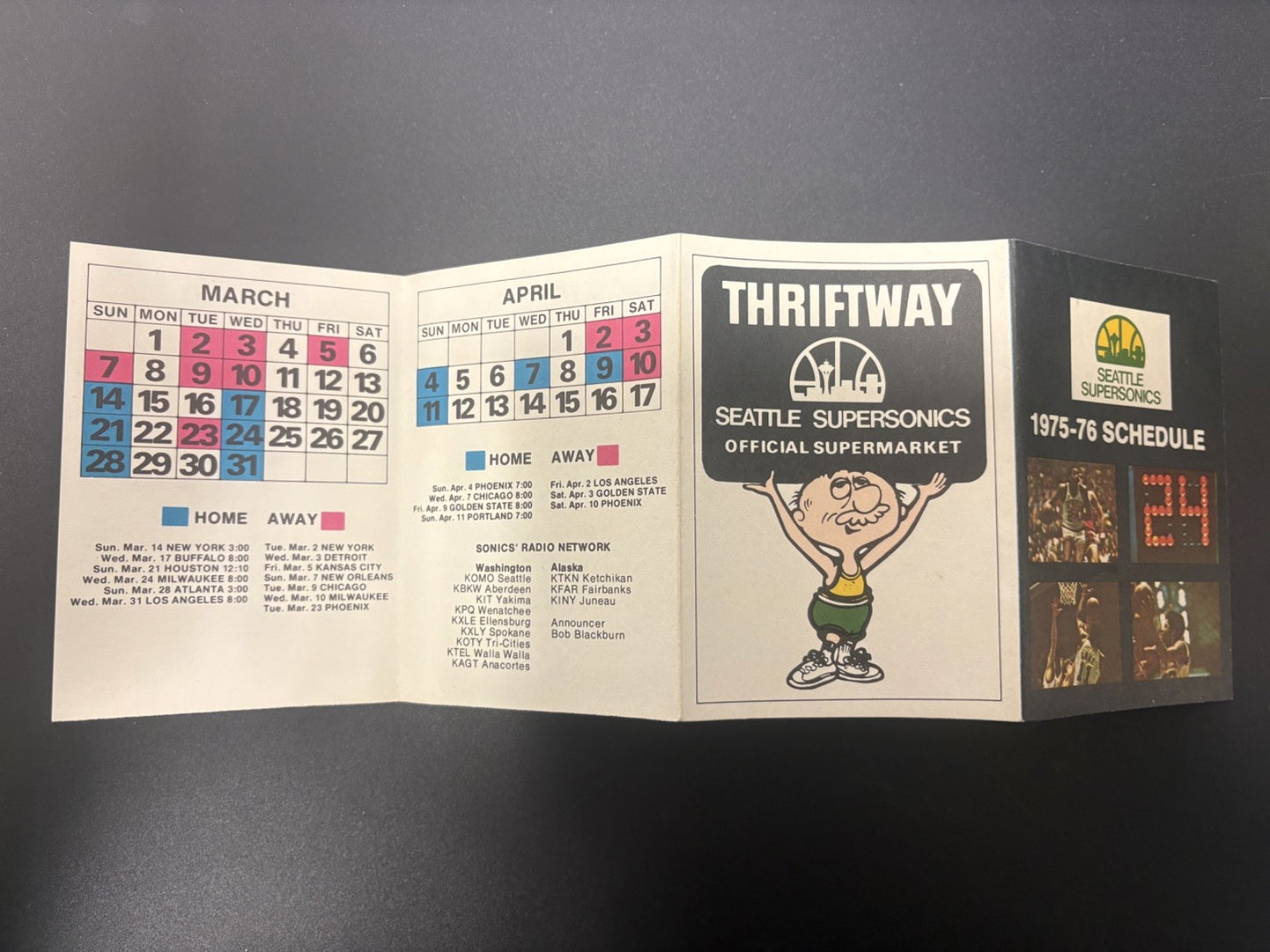 1975-1976 Seattle Supersonics NBA Basketball Pocket Schedule 