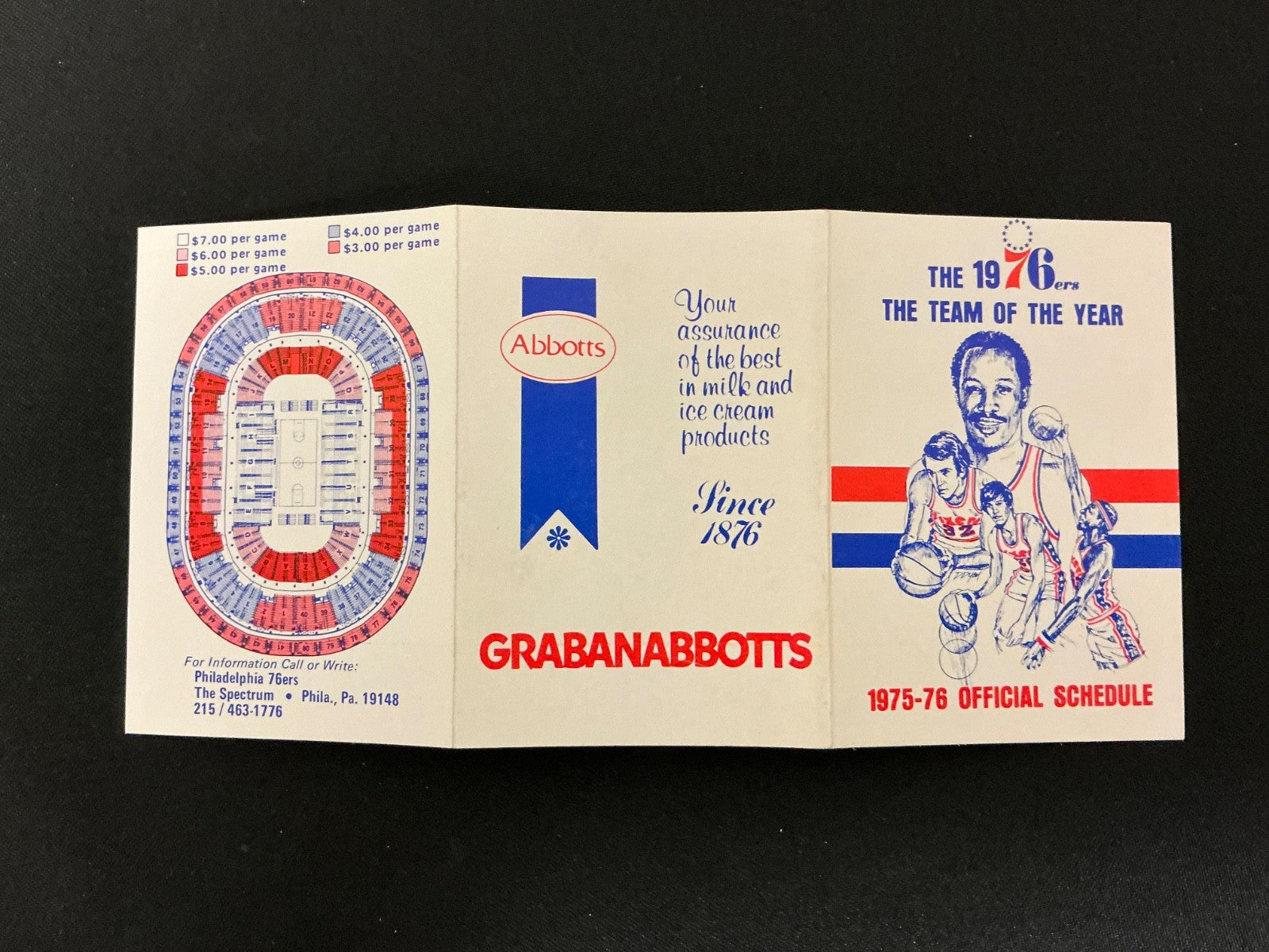 1975-1976 Philadelphia 76ers NBA Basketball Pocket Schedule 
