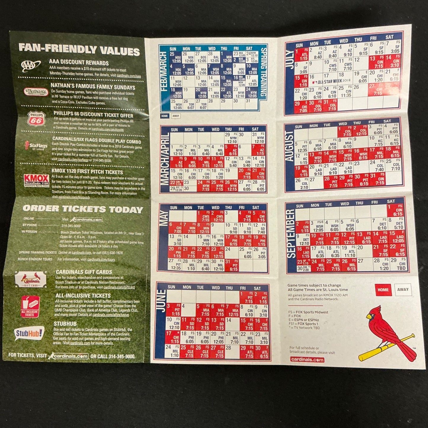 2018 St. Louis Cardinals Baseball Pocket Schedule 