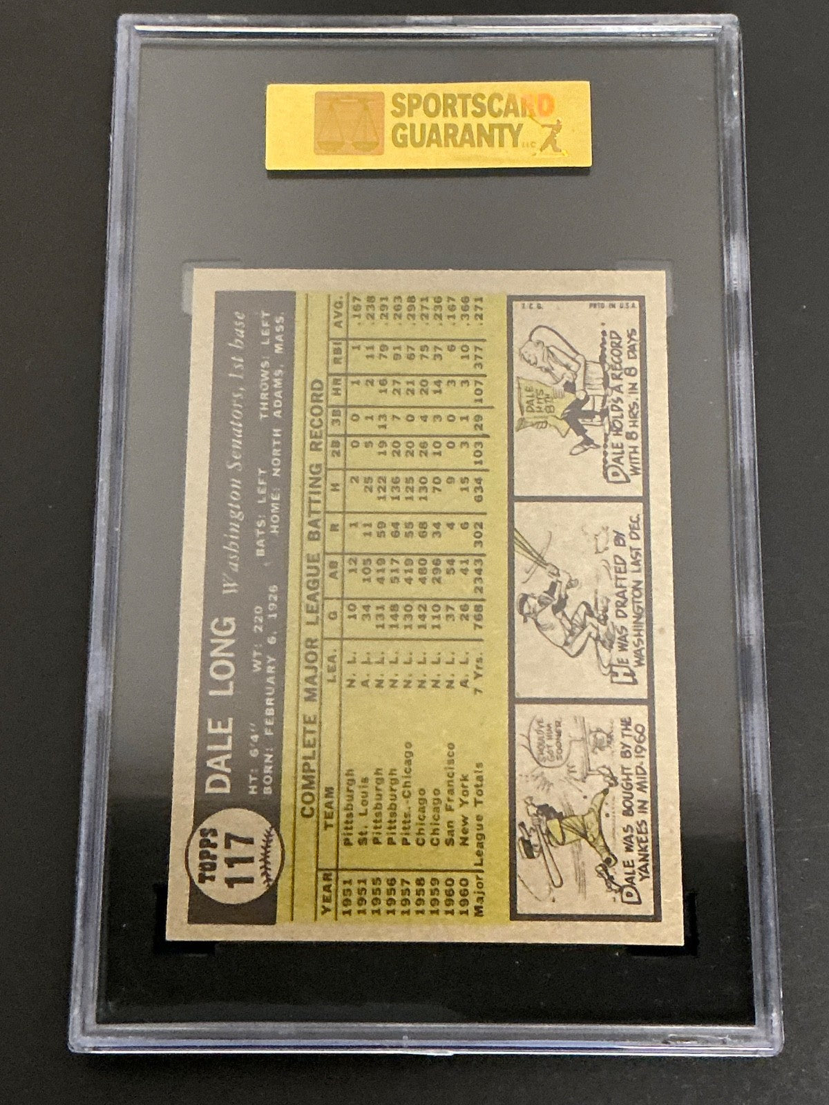 1962 Topps #117 Dale Long Senators SGC 8.5 NM/MT + 165 