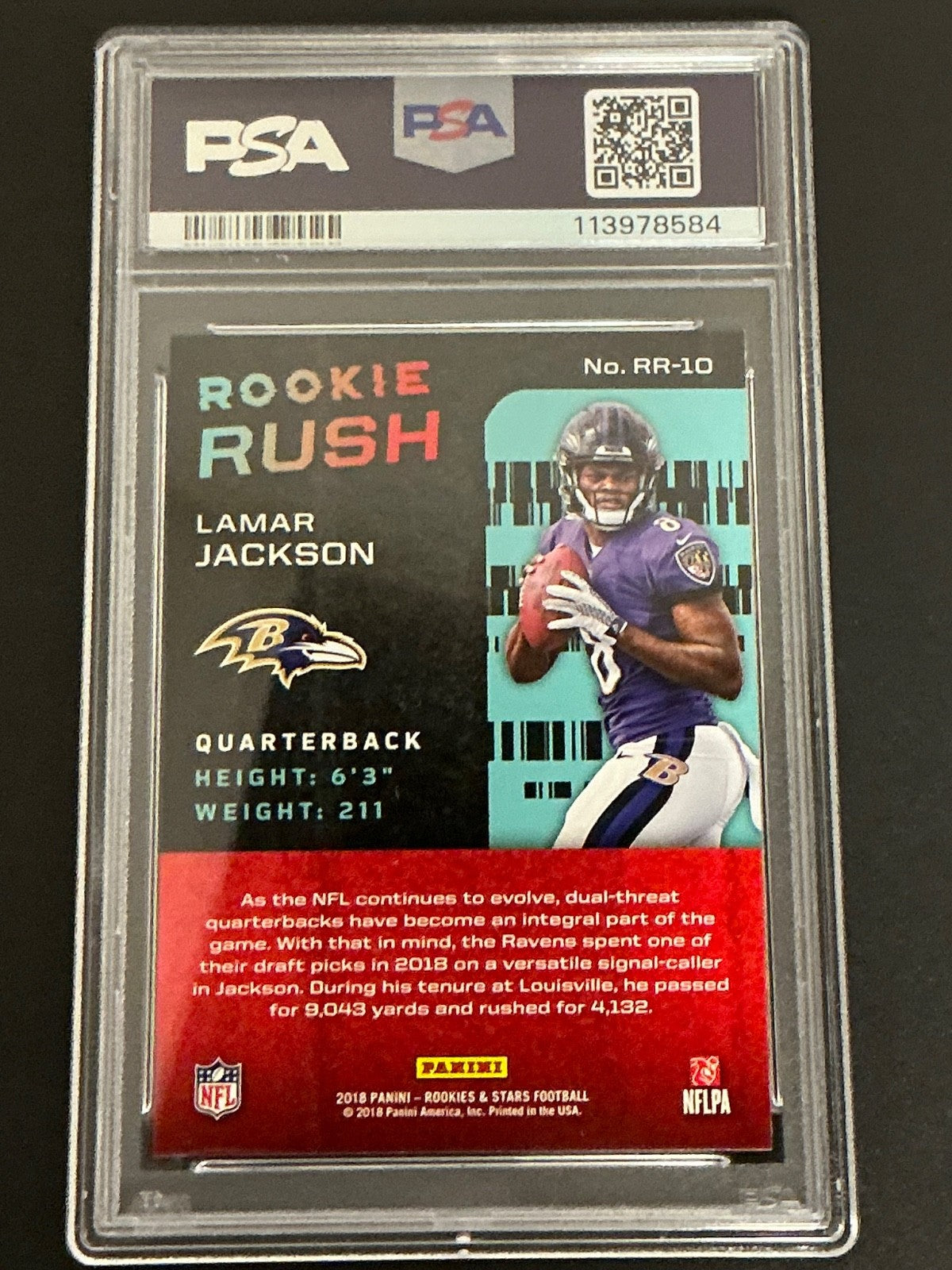 2018 Panini R & S #RR-10 Lamar Jackson Rookie Rush PSA 10 GEM MT 584