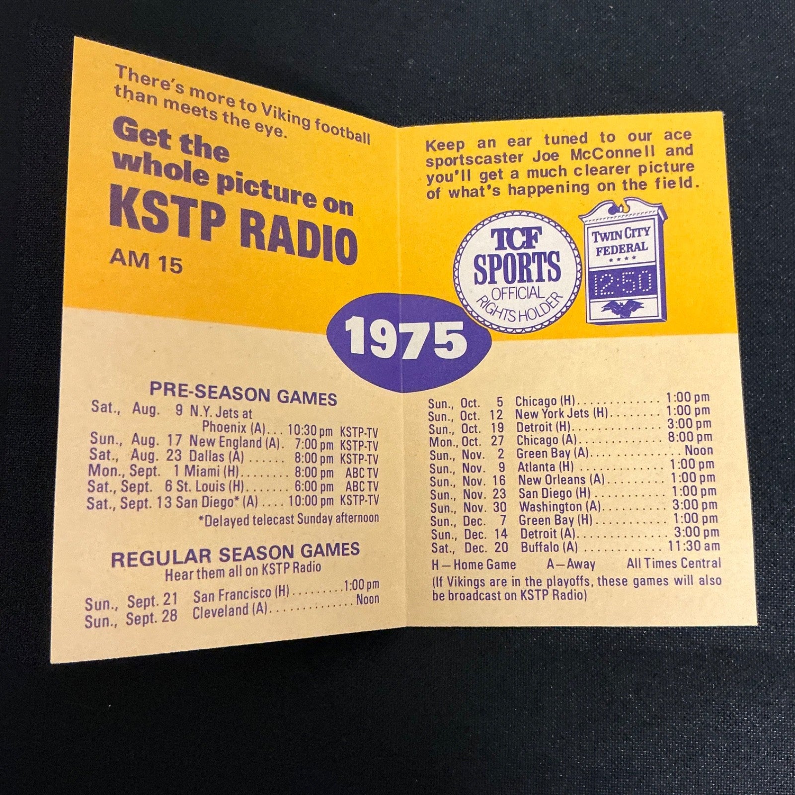 1975 Minnesota Vikings Football Pocket Schedule