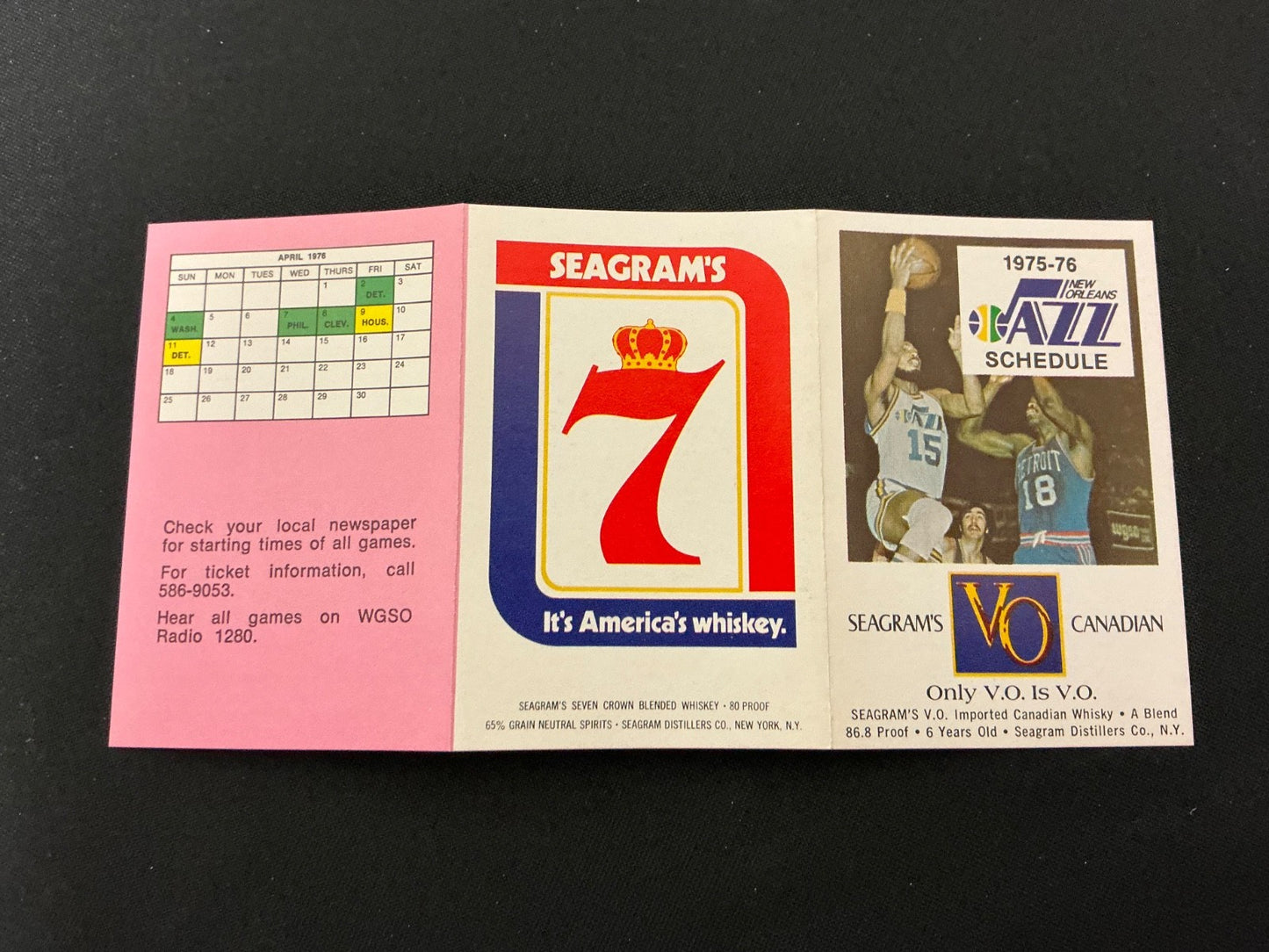 1975-1976 New Orleans Jazz NBA Basketball Pocket Schedule