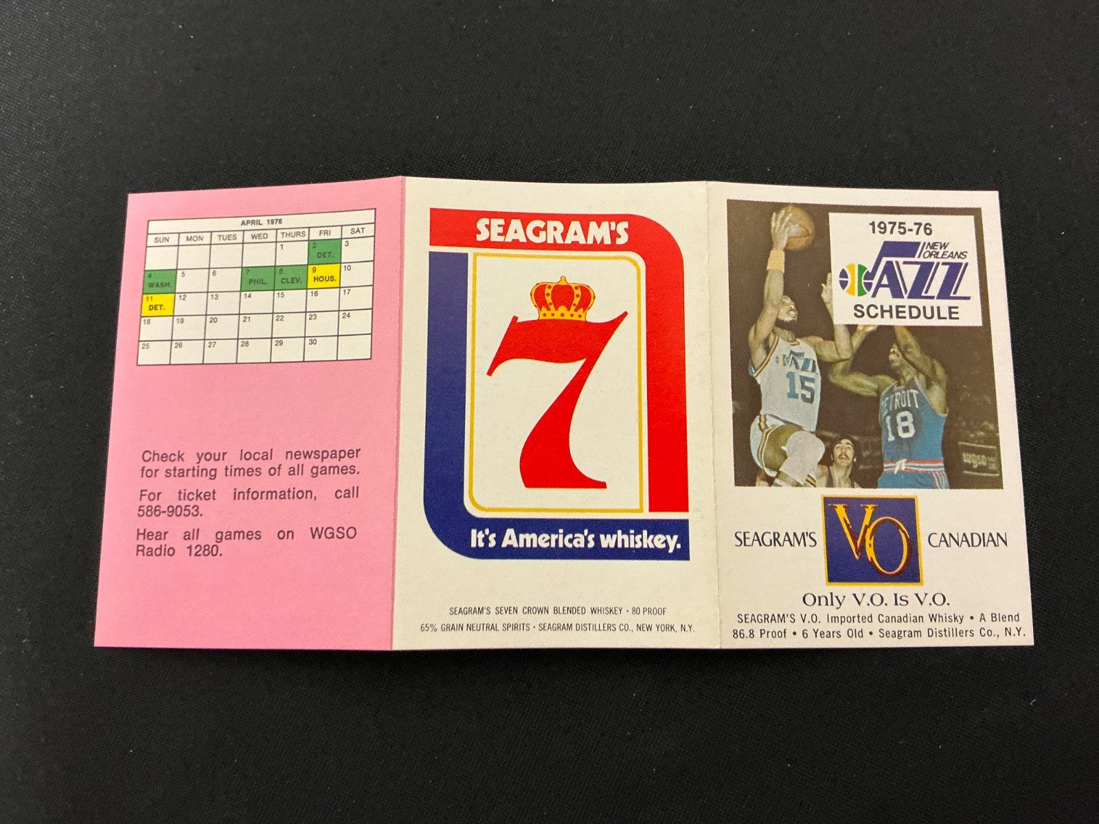 1975-1976 New Orleans Jazz NBA Basketball Pocket Schedule