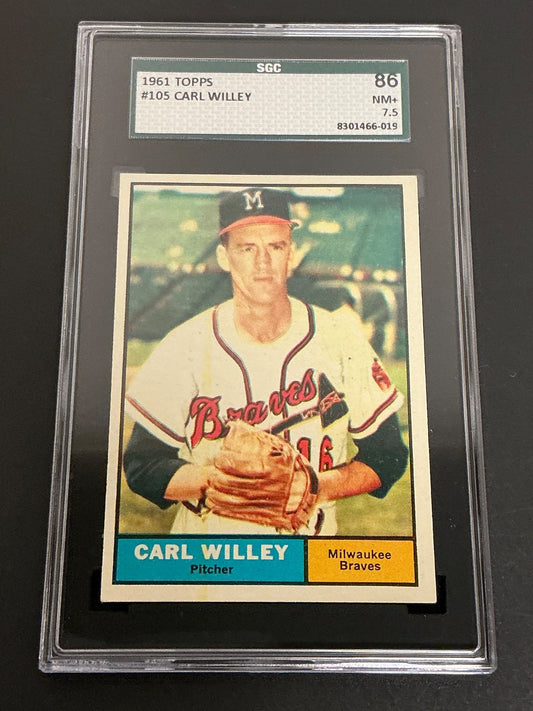 1961 Topps #105 Carl Willey Braves SGC 7.5 NM+ 019