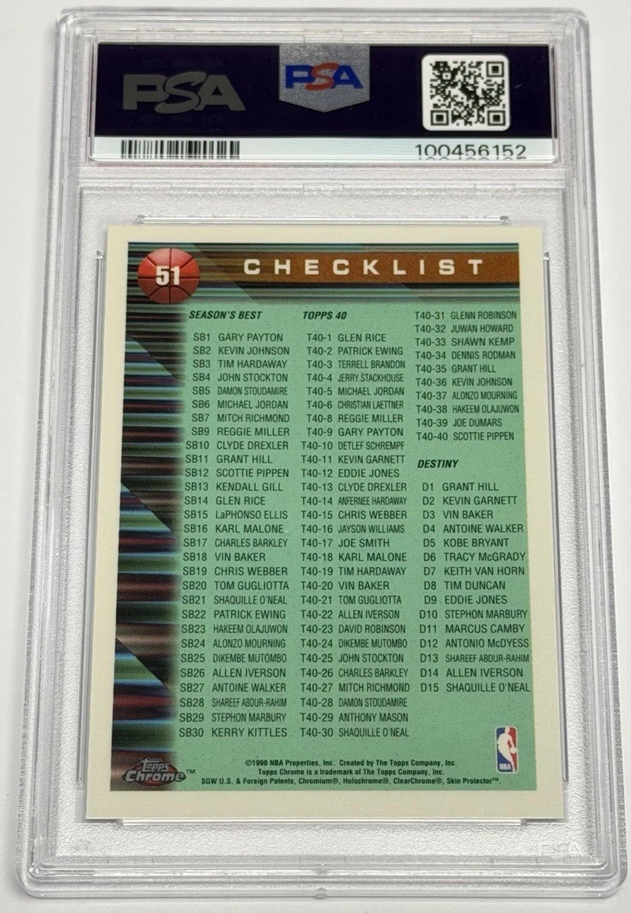 1997-98 Topps Chrome Bulls NBA Champions #51 PSA 9 MINT 152