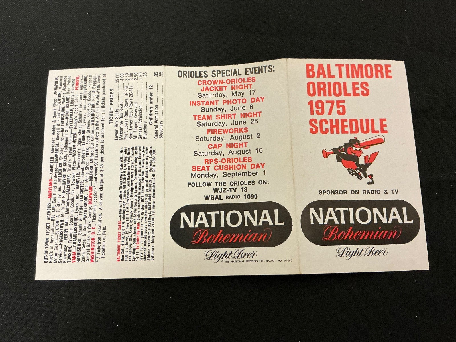 1975 Baltimore Orioles Baseball Pocket Schedule 