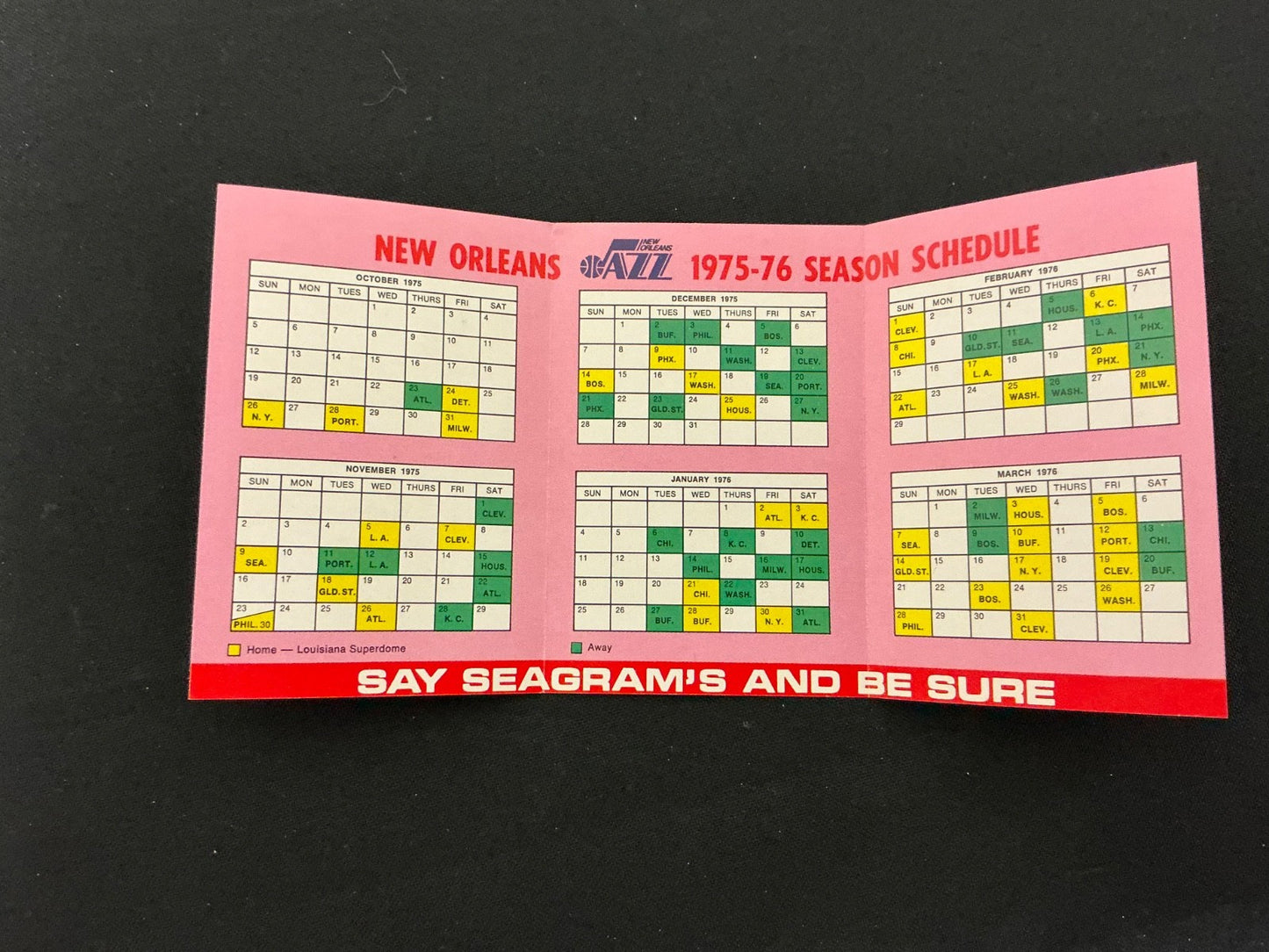 1975-1976 New Orleans Jazz NBA Basketball Pocket Schedule
