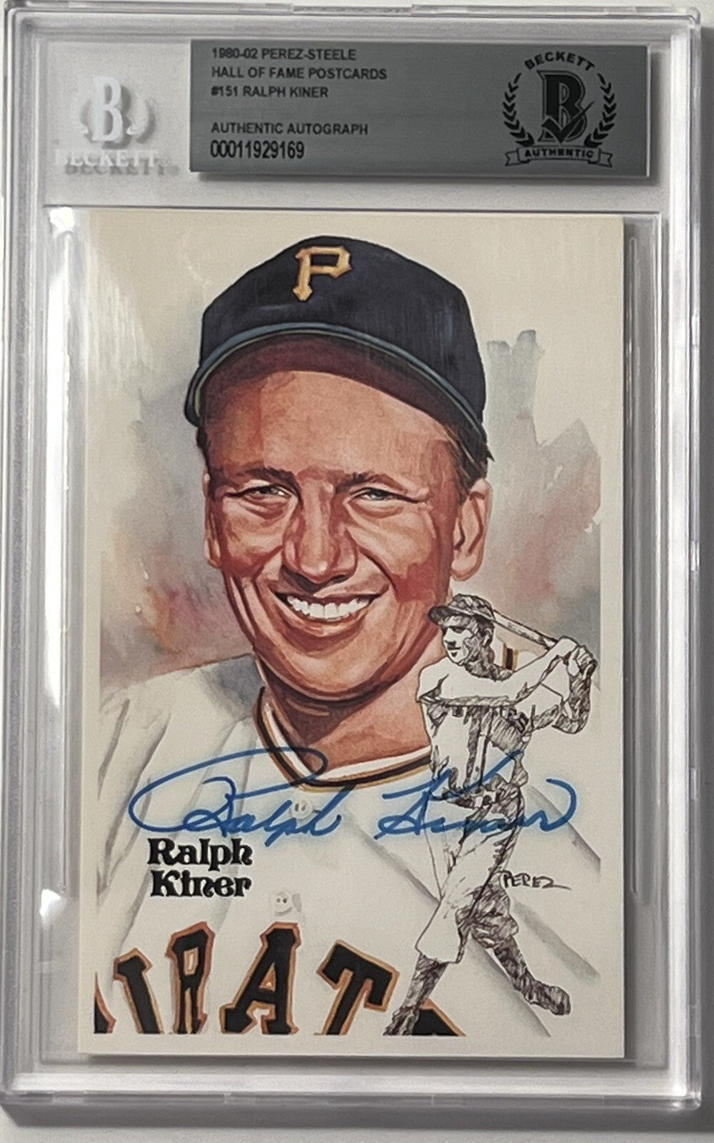 1980-02 Perez-Steele HOF #151 Ralph Kiner Pirates Signed Postcard Beckett 169