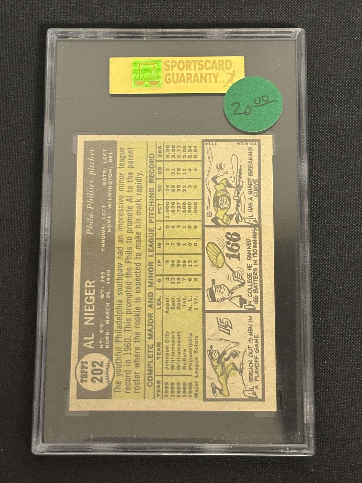 1961 Topps #202 Al Neiger Phillies SGC 8 NM/MT 009