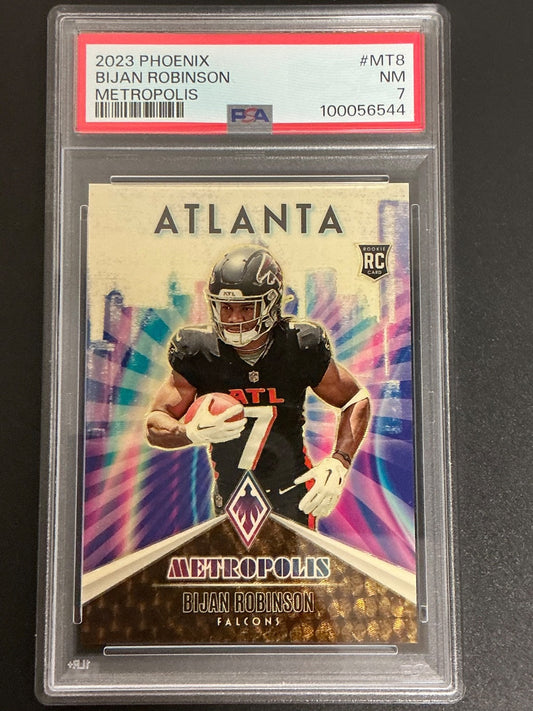 2023 Phoenix #MT8 Bijan Robinson RC Metropolis Falcons PSA 7 NM SSP