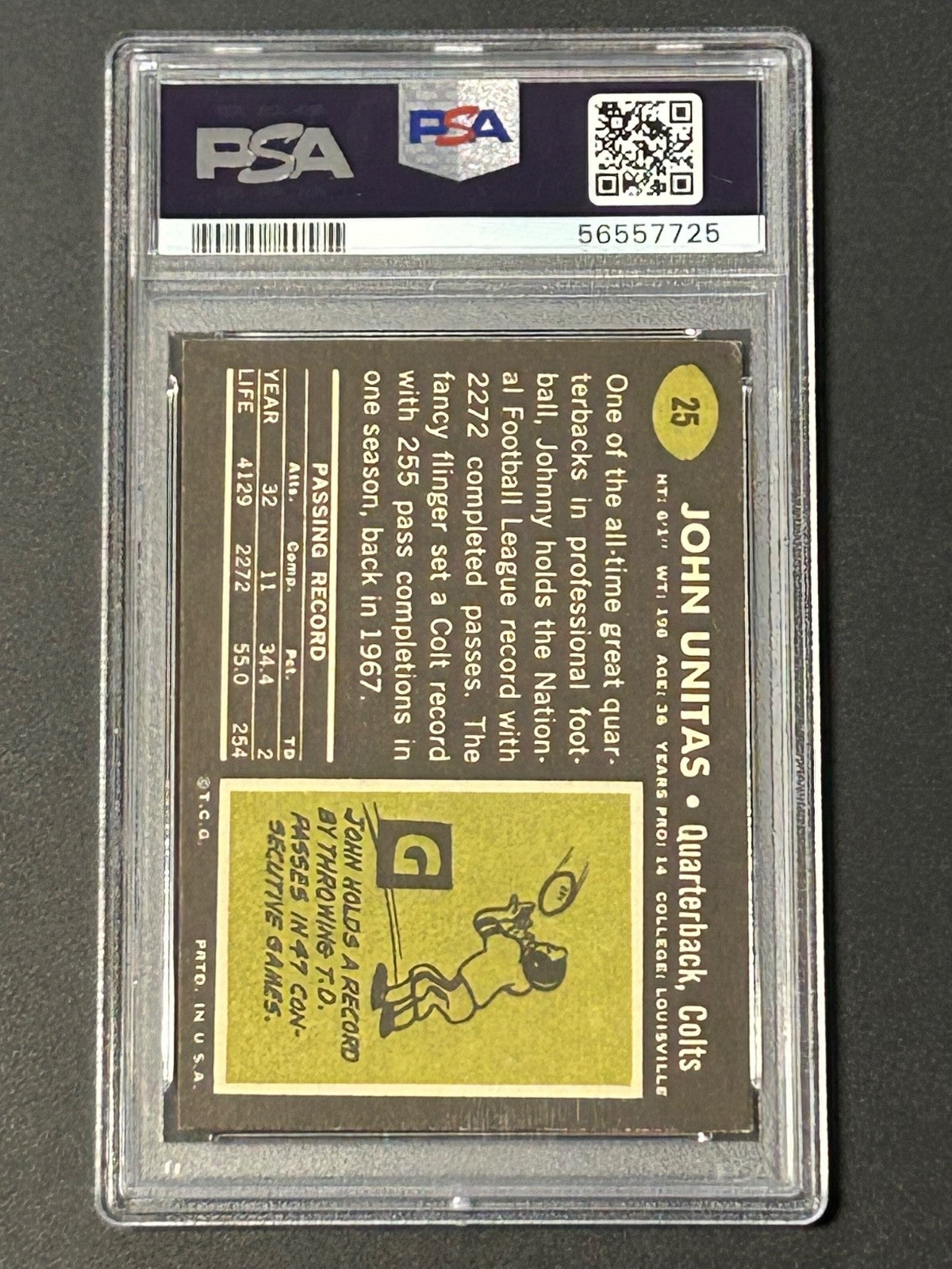 1969 Topps #25 Johnny Unitas PSA 5 EX 725