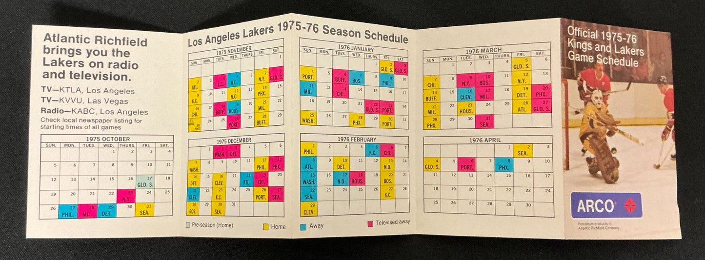 1975-1975 Los Angeles Kings Hockey and Lakers Basketball Pocket Schedule  
