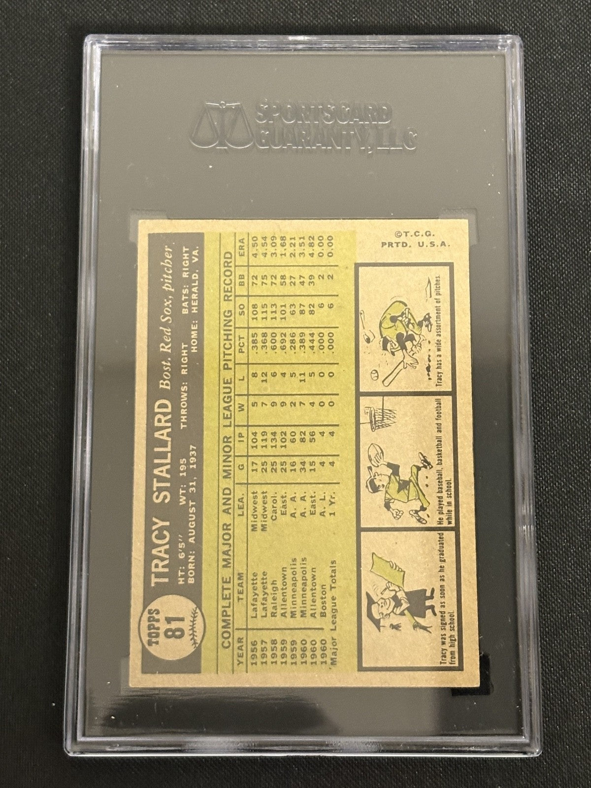 1961 Topps #81 Tracy Stallard Red Sox SGC 7 NM 009 
