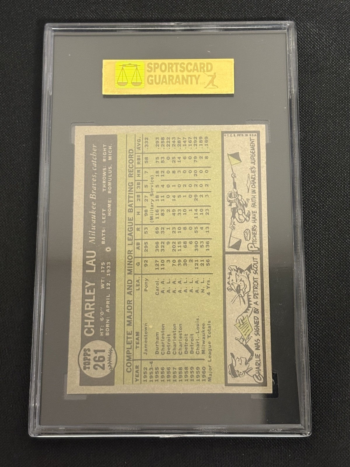 1961 Topps #261 Charlie Lau Braves SGC 7 NM 075