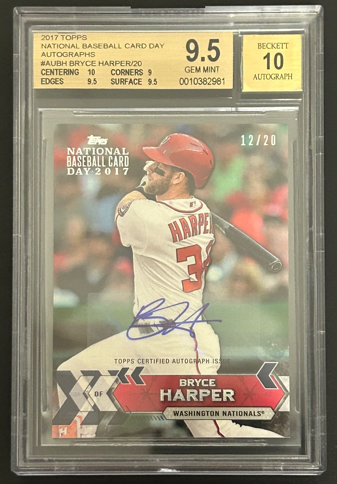 2017 Topps Baseball Card Day #AUBH Bryce Harper Auto /20 BGS 9.5 GEM MT 981
