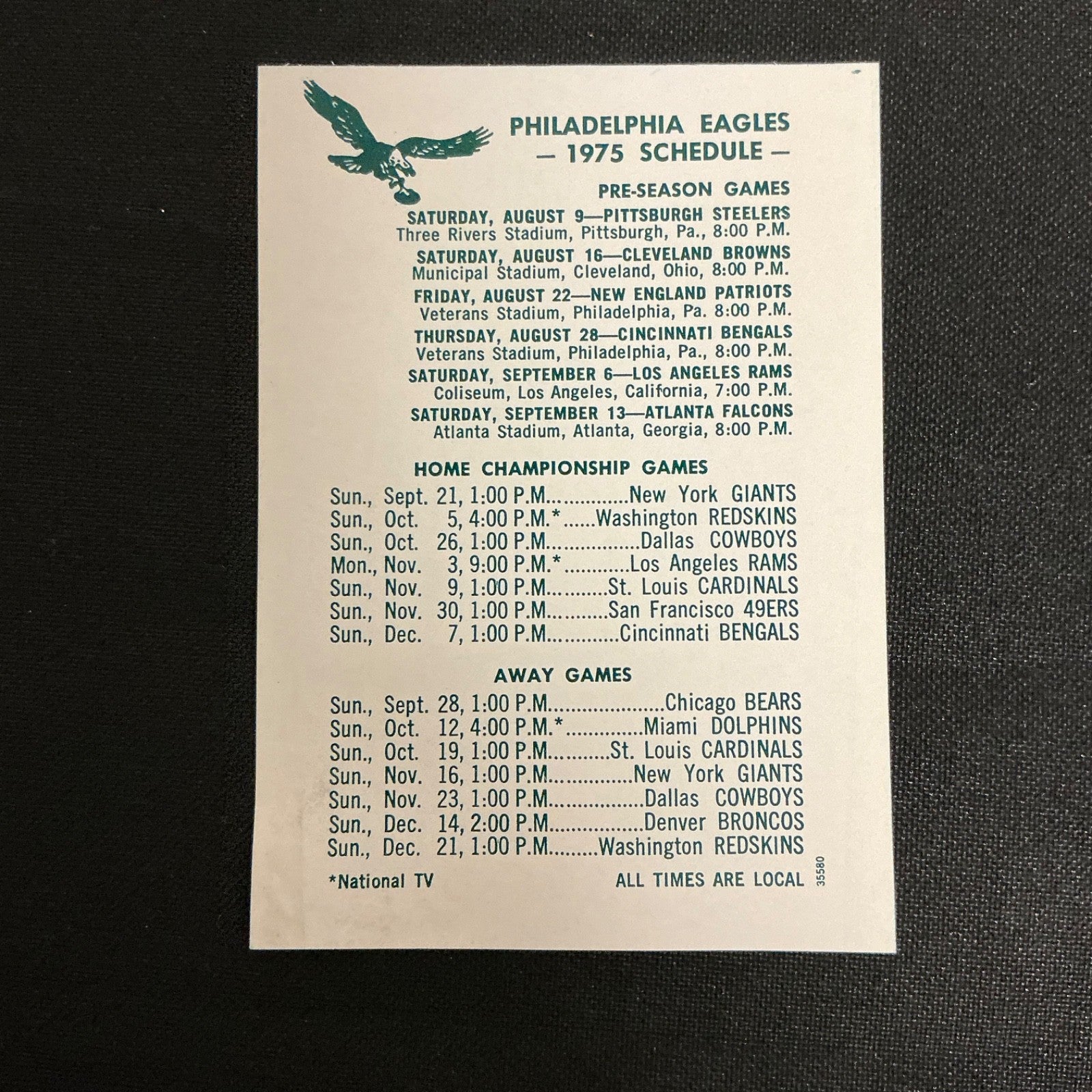 1975 Philadelphia Eagles Football Pocket Schedule 