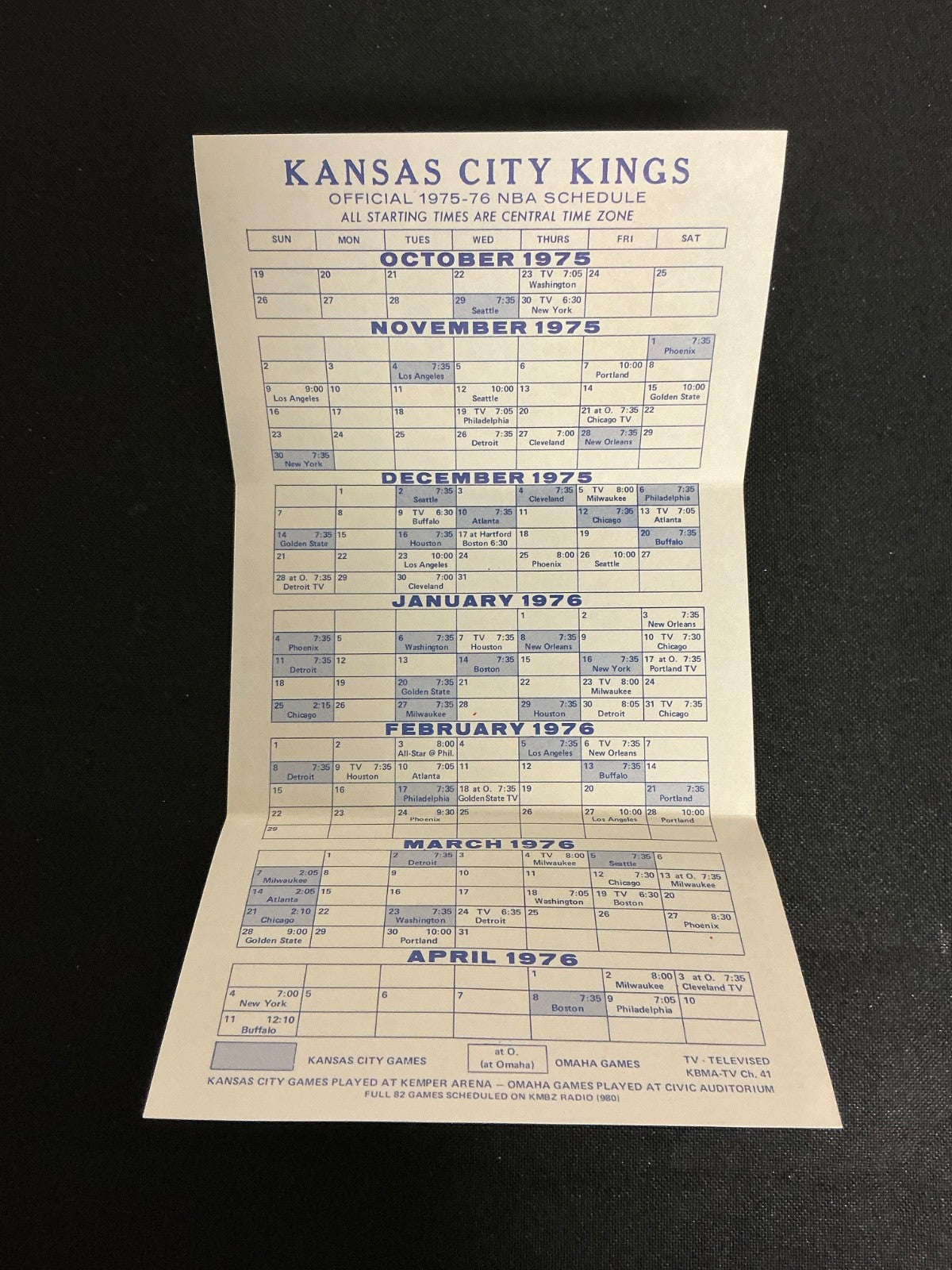 1975-1976 Kansas City Kings NBA Basketball Pocket Schedule 