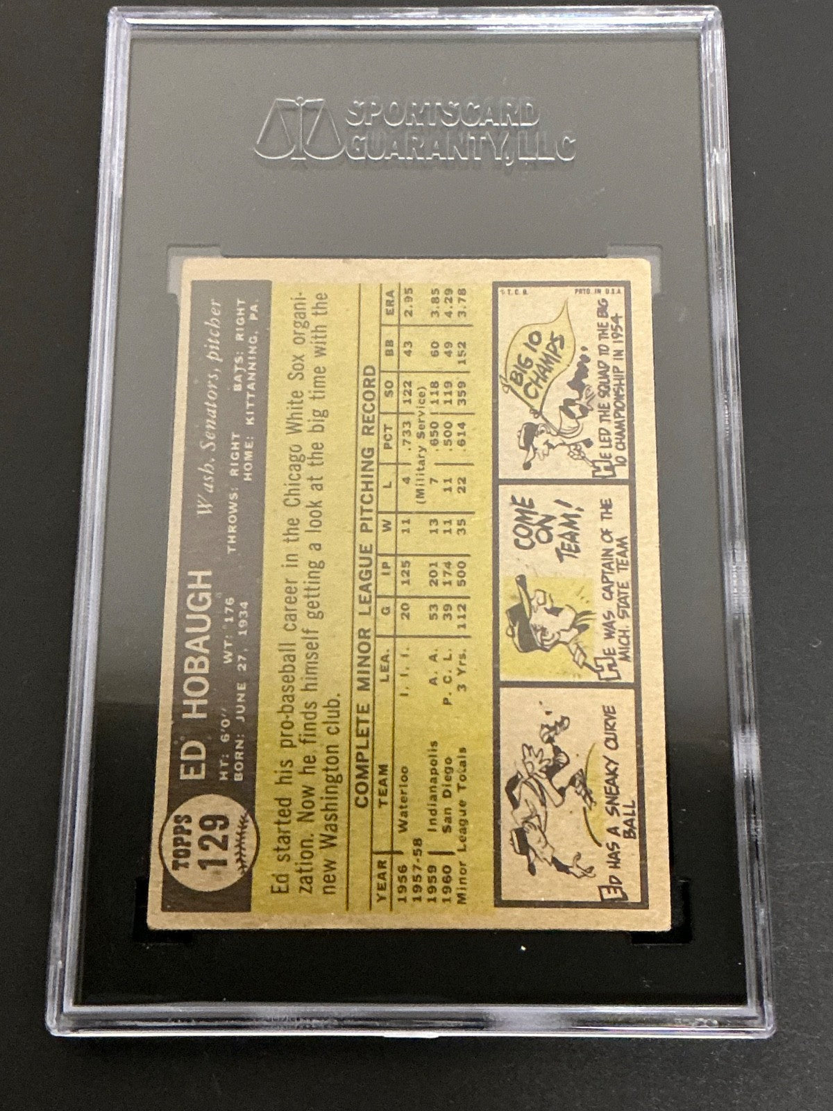 1961 Topps #129 Ed Hobaugh RC Senators SGC 4.5 VG/EX+ 003