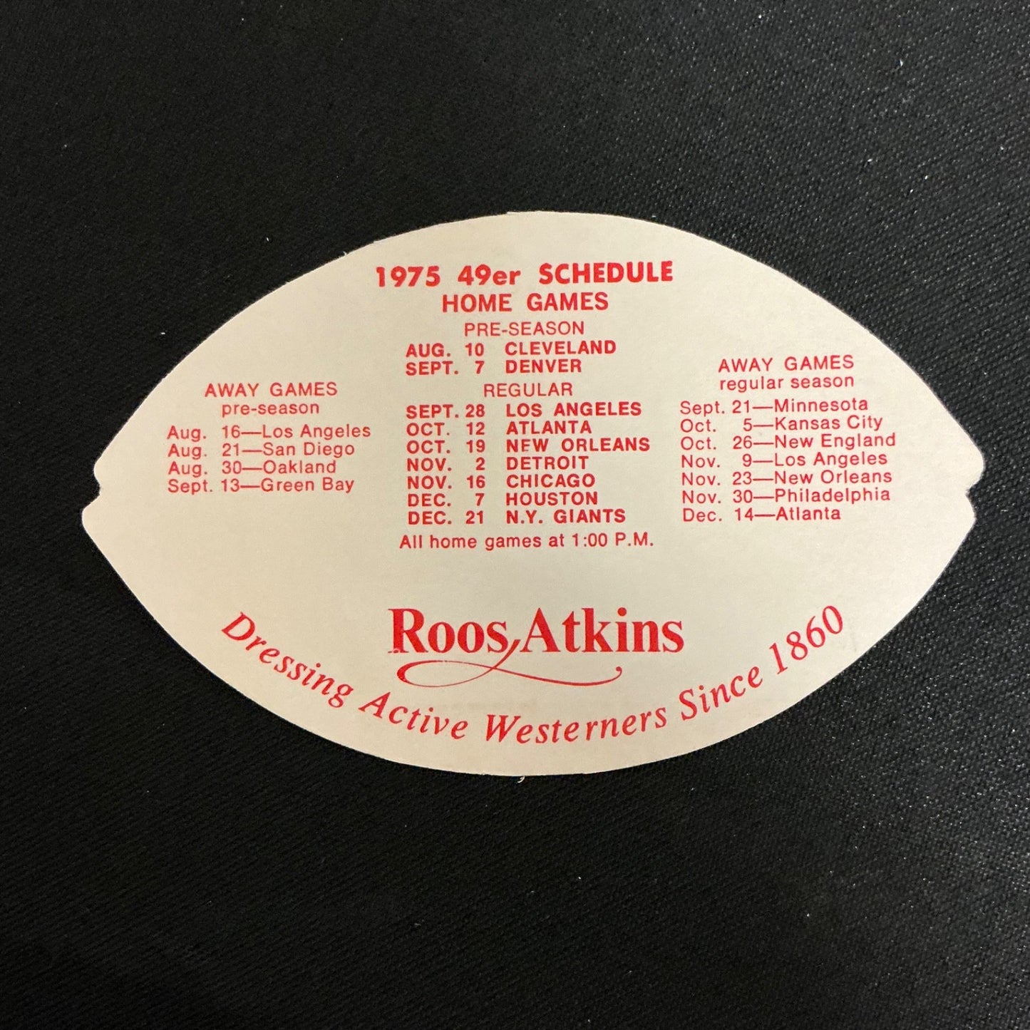 1975 San Francisco 49ers Football Pocket Schedule 
