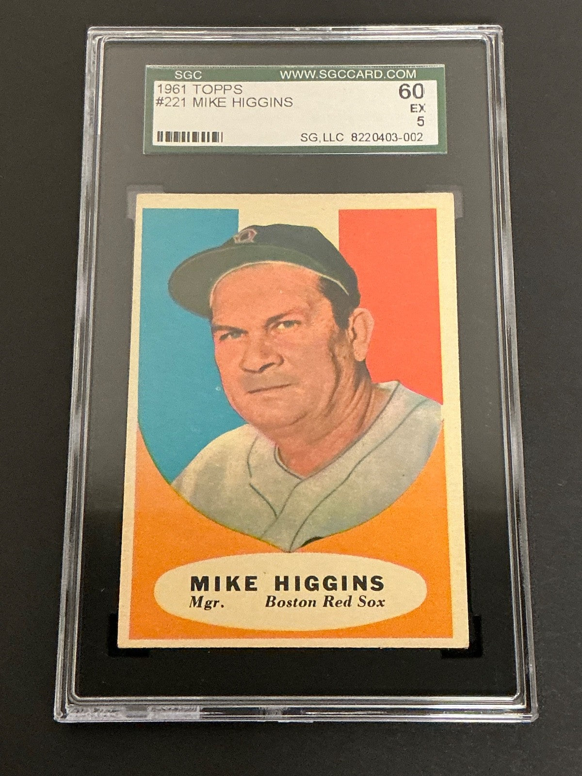 1961 Topps #221 Mike Higgins Mgr. Red Sox SGC 5 EX 002