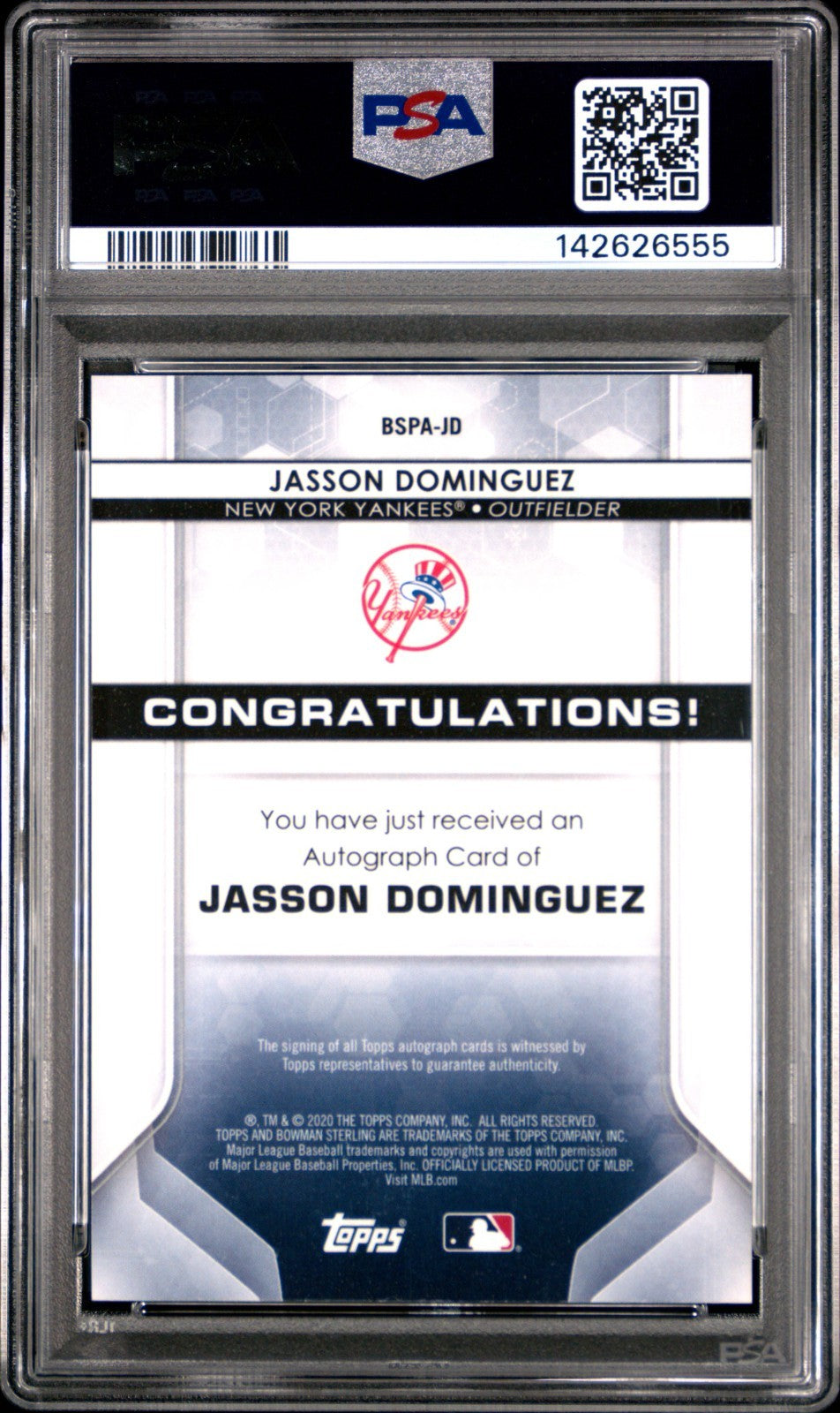 2020 Bowman Sterling #JD Jasson Dominguez Auto PSA 10 Yankees