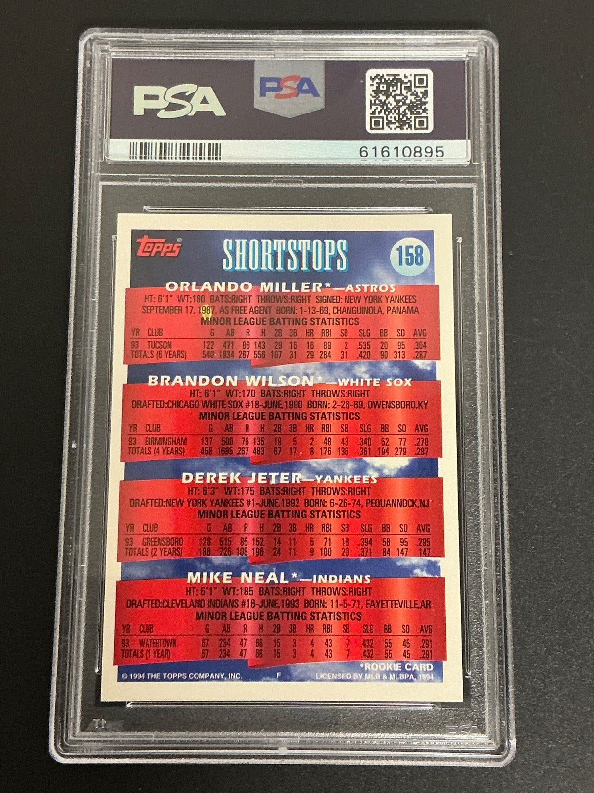 1994 Topps #158 SS Prospects Miller/Wilson/Jeter/Neal PSA 8 NM-MT 895