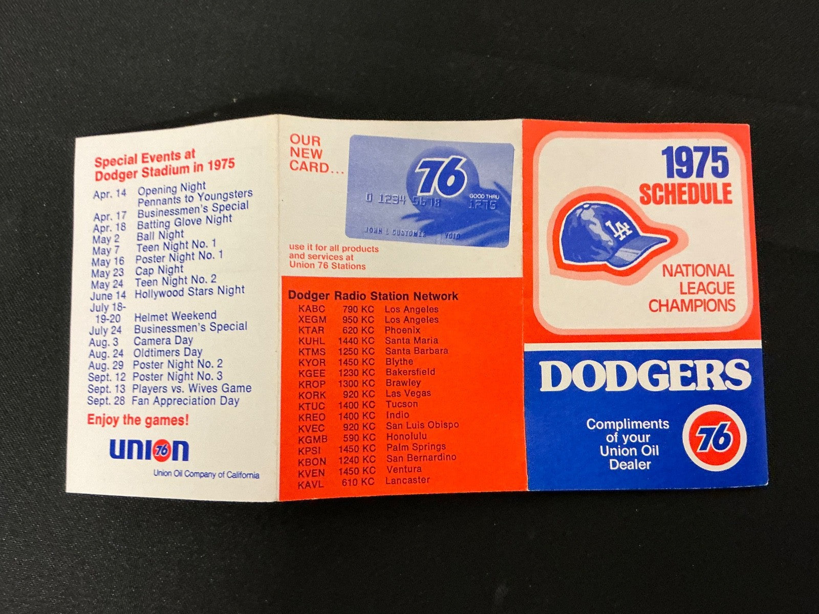 1975 Los Angeles Dodgers Baseball Pocket Schedule 