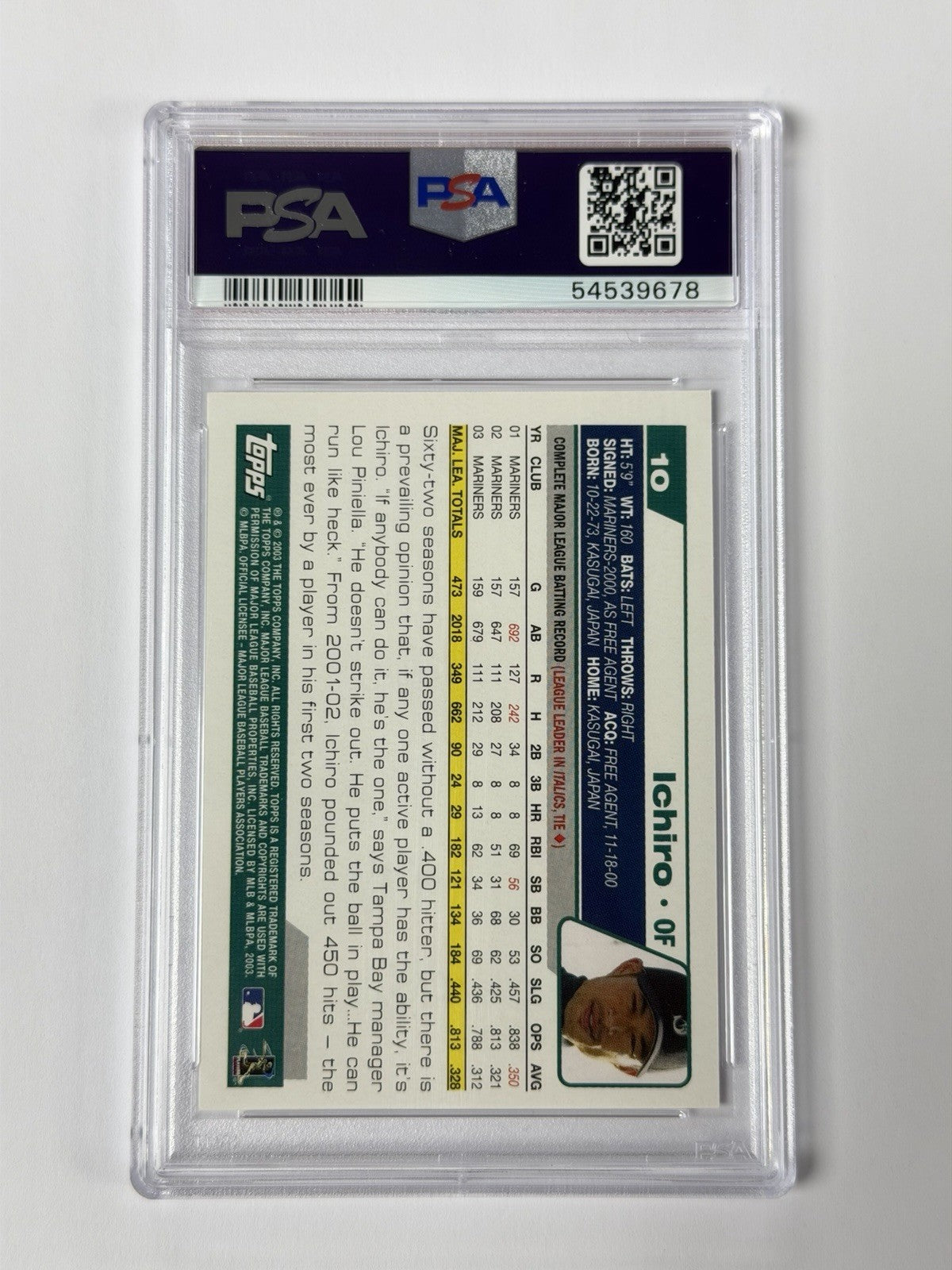 2004 TOPPS #10 ICHIRO PSA 7 NM 678