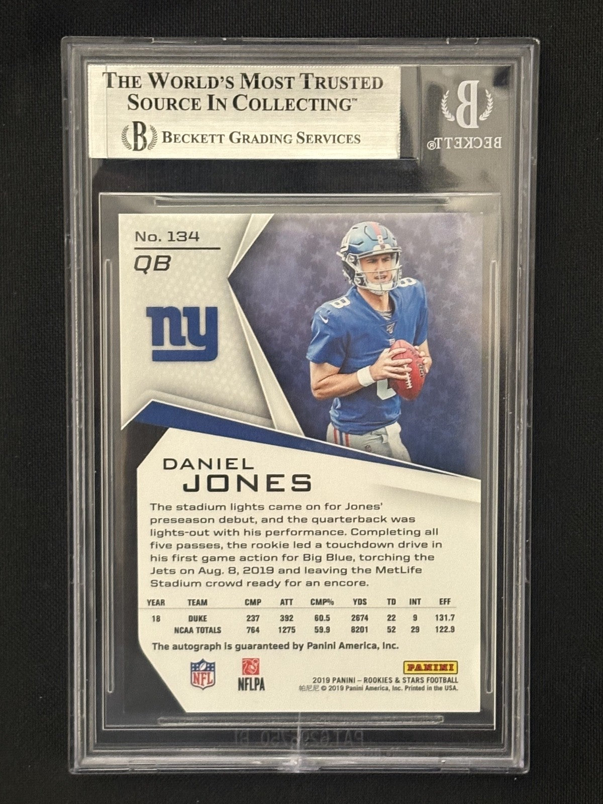 2019 R&S #134 Daniel Jones Auto RC Longevity Purple /25 BGS 9 *Cracked Slab* 855