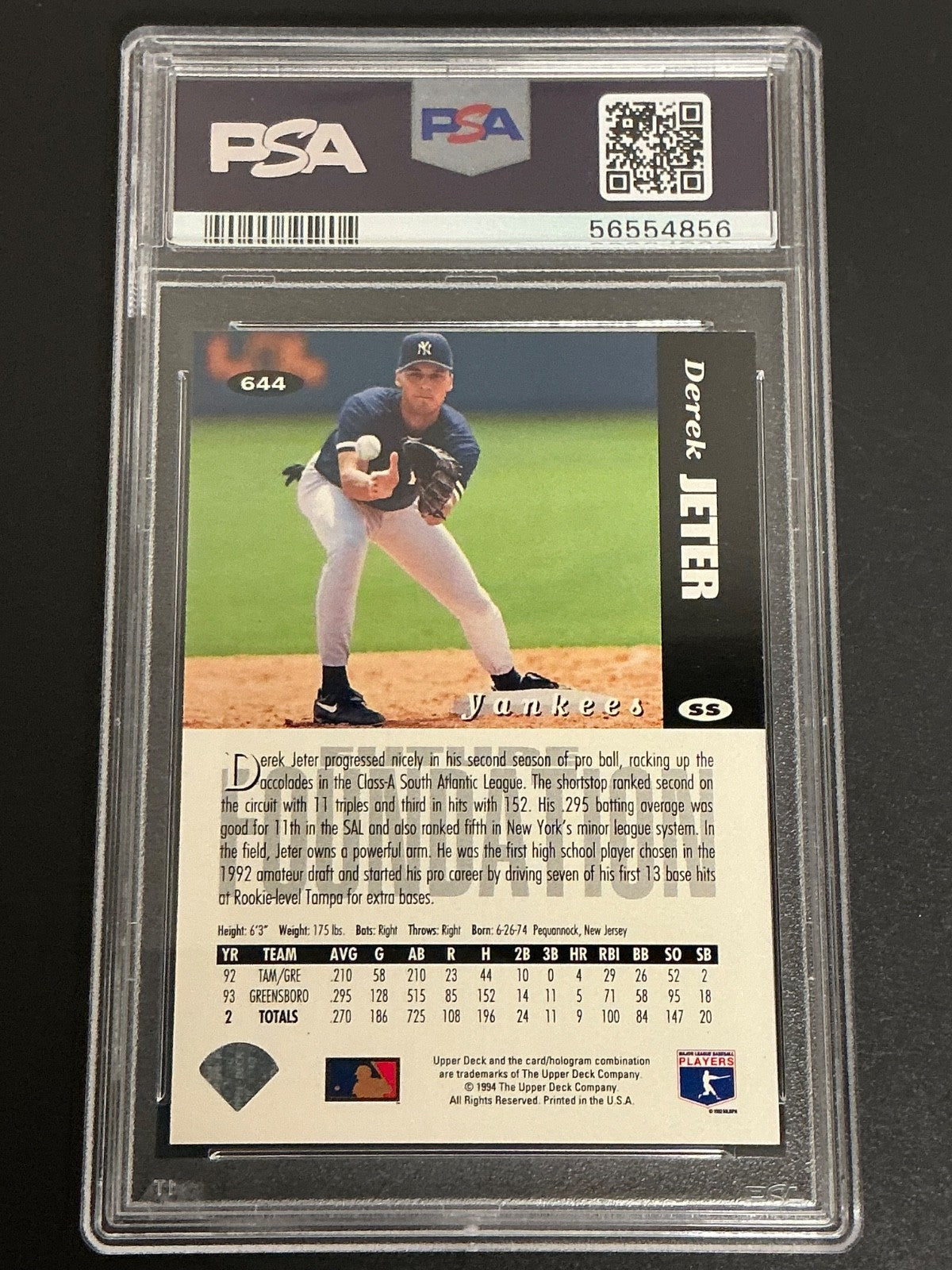 1994 Collector's Choice #644 Derek Jeter White Letter Variation PSA 9 MT 856