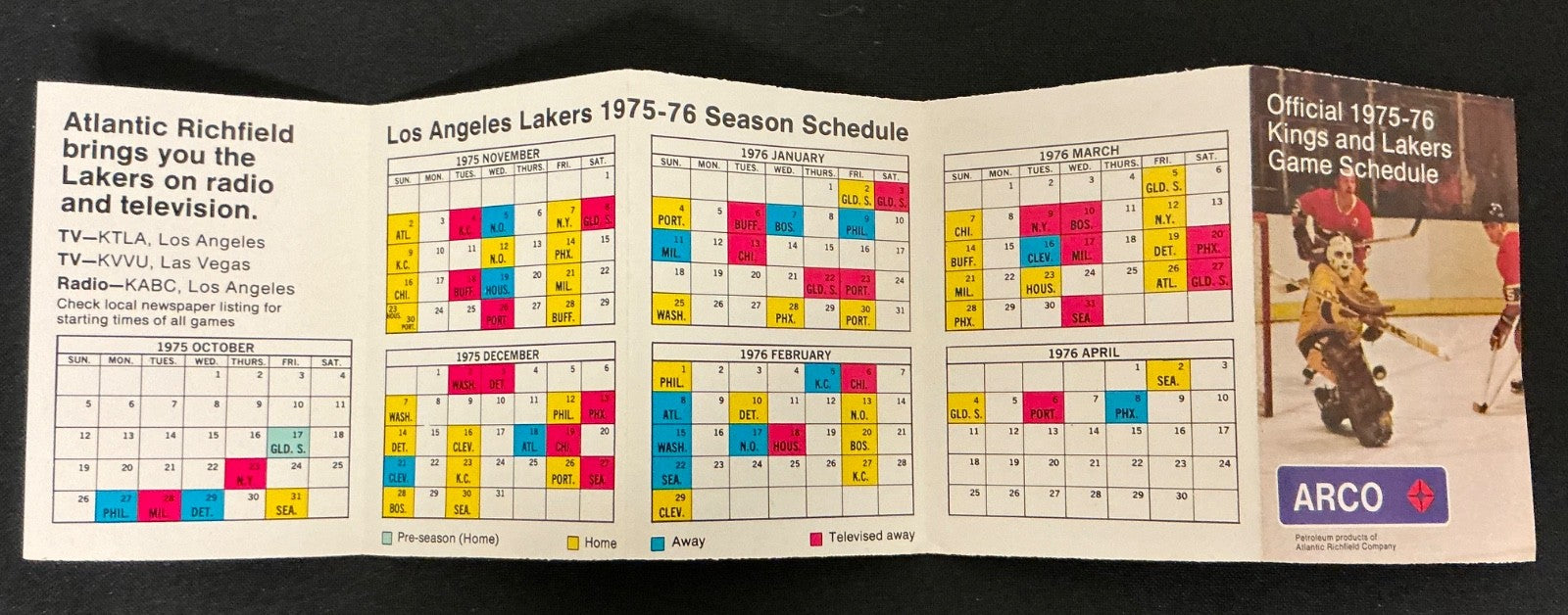 1973-1974 Los Angeles Kings Hockey and Lakers Basketball Pocket Schedule  