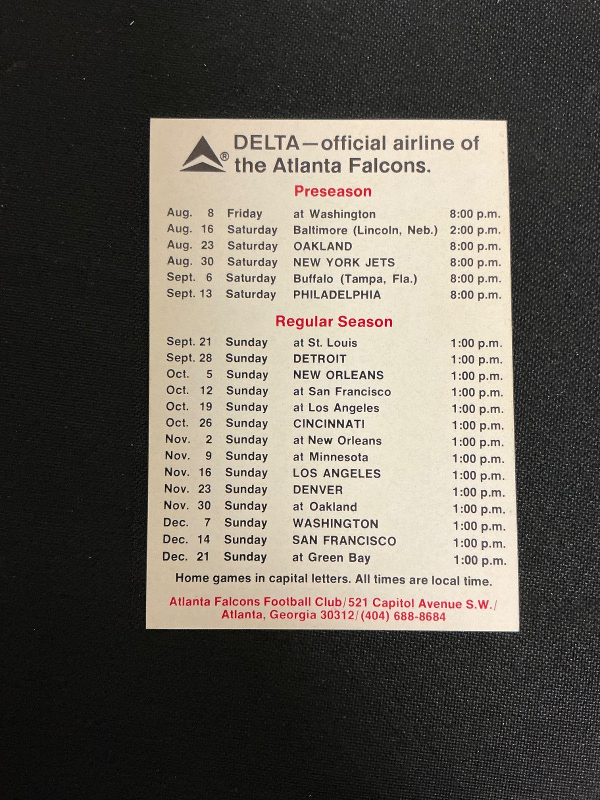 1975 Atlanta Falcons Football Pocket Schedule 