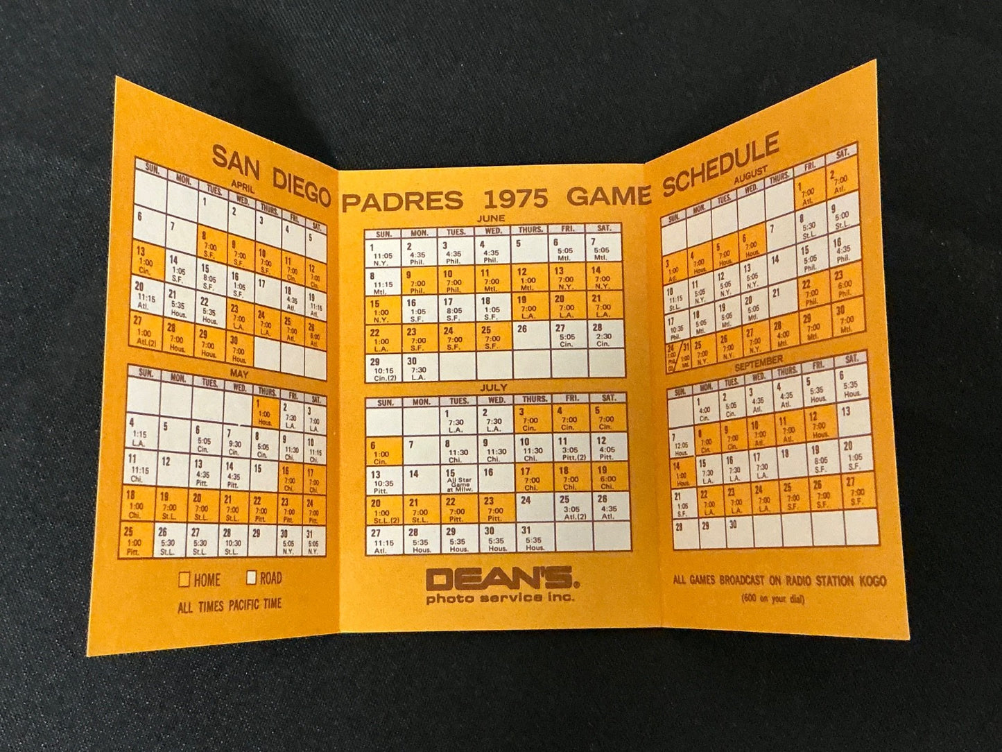 1975 San Diego Padres Baseball Pocket Schedule 