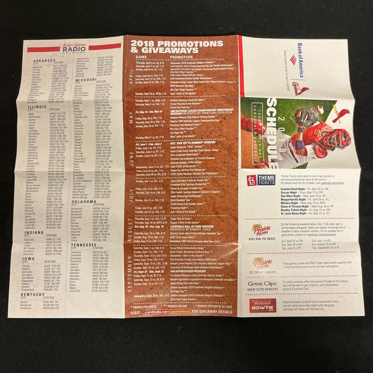 2018 St. Louis Cardinals Baseball Pocket Schedule 
