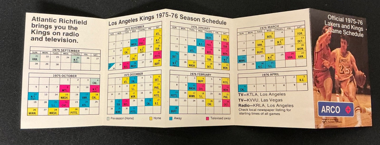 1975-1975 Los Angeles Kings Hockey and Lakers Basketball Pocket Schedule  