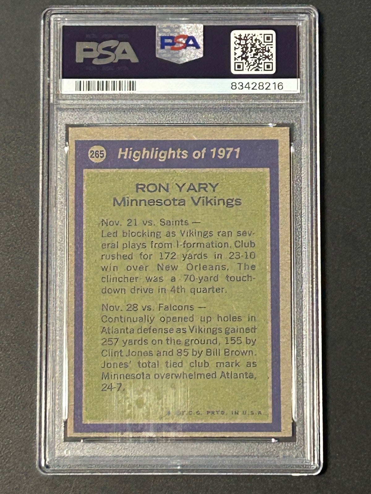 1972 Topps #265 Ron Yary All Pro PSA 9 MINT 216