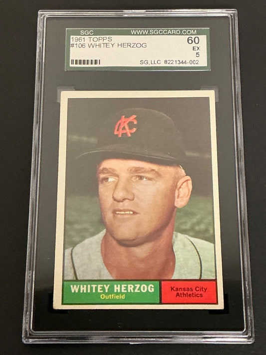 1961 Topps #106 Whitey Herzog Athletics SGC 5 EX 002