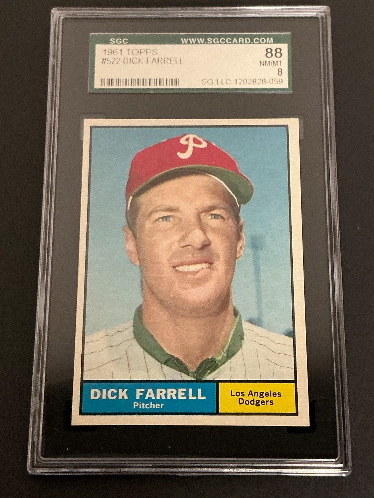 1961 Topps #522 Dick Farrell Dodgers SGC 8 NM/MT 059