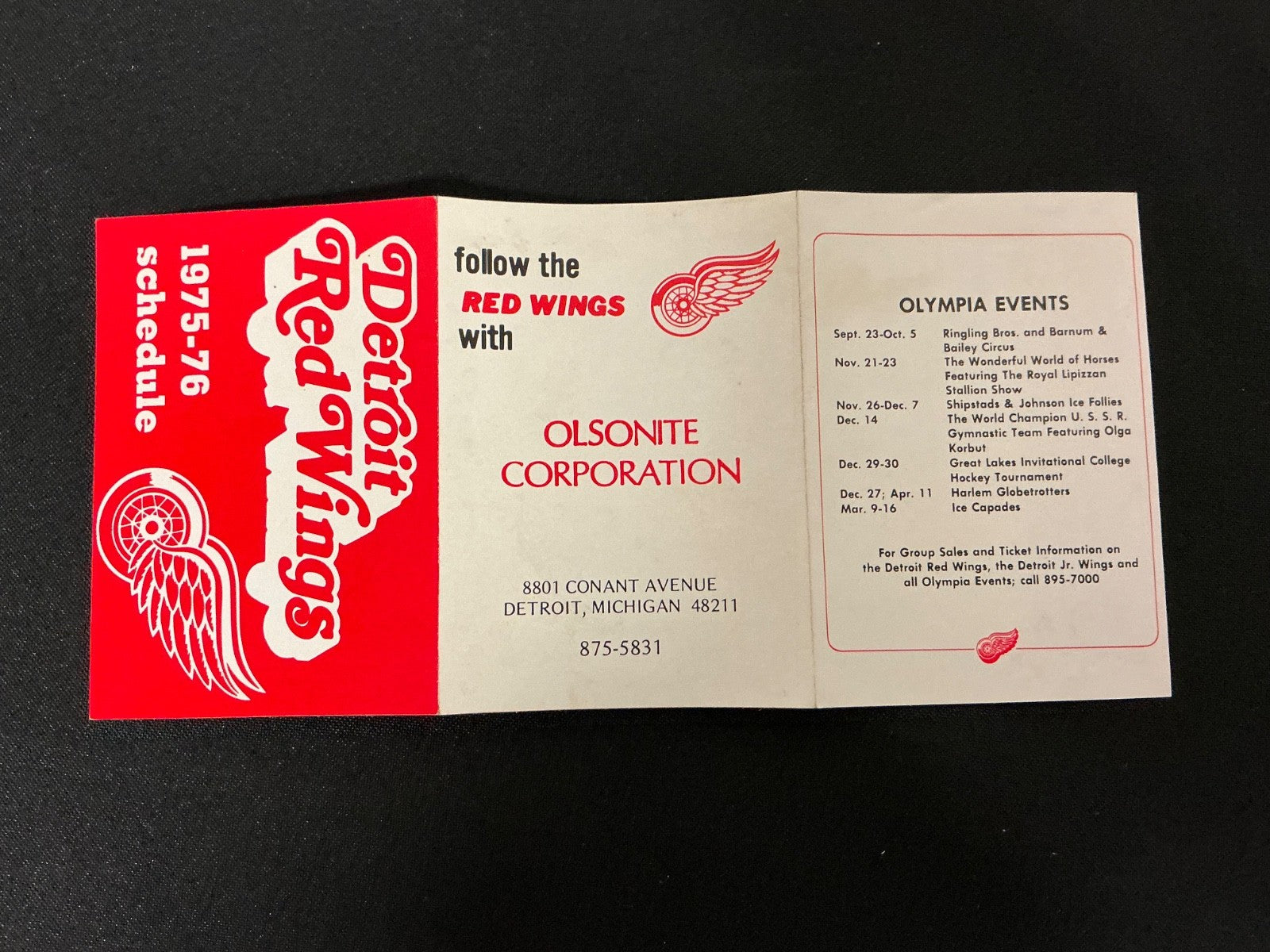 1975-1976 Detroit Red Wings NHL Pocket Schedule