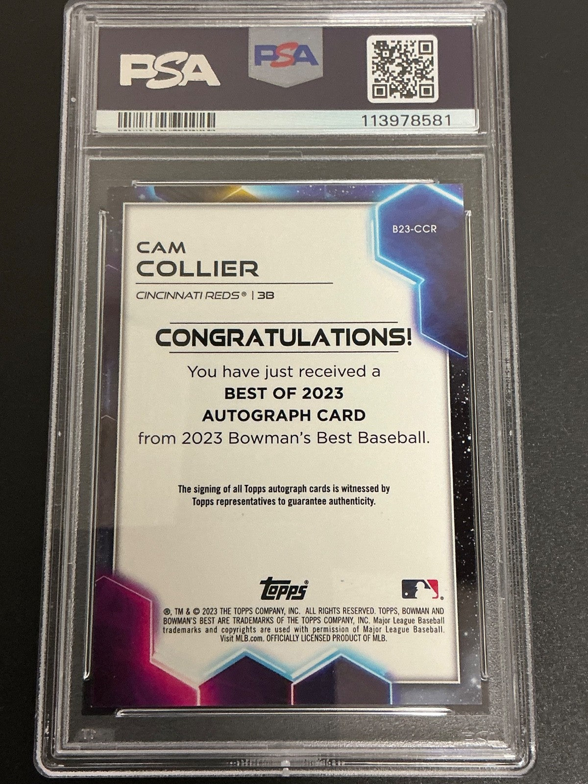 2023 Bowman's Best #B23CCR Cam Collier Auto Best Of 2023 PSA 9 Mint 581
