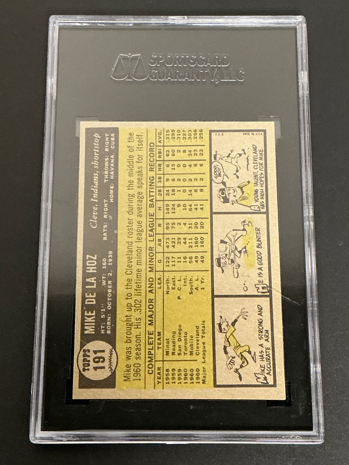 1961 Topps #191 Mike De La Hoz Indians SGC 7 NM 022